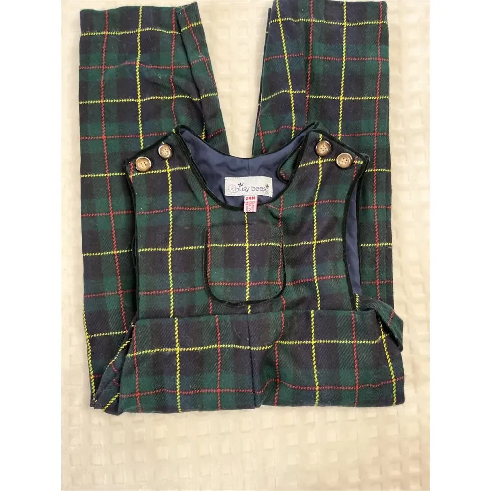 Busy Bees Sz 24 Mths Plaid Toddler Jumpsuit One Piece Bib Overalls Boutique